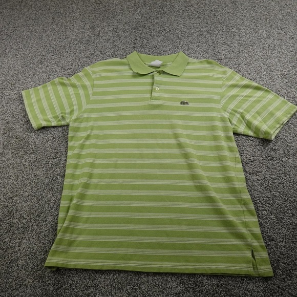 Lacoste Polo Shirt Mens 7 2XL Green White Striped Crocodile Short Sleeve Golf - Picture 2 of 10